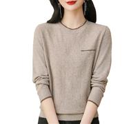 GLETSF Damen-Strickpullover, Rundhalsausschnitt, Schmal Geschnitten, Vintage-Stil, Lange Ärmel, Dünn, Lässig, Modisch-Gray9-Medium