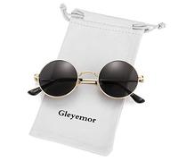 Gleyemor John Lennon Polarisierte Sonnenbrille rund für Damen und Herren, Rot Gelb Runde Sonnenbrille 05 Gold/Grau, S