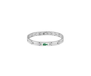 Gliederarmband LACOSTE "STENCIL", silber (edelstahlfarben, grün), Armbänder, Damen, 19,5cm, Edelstahl, Gliederarmband, Emaille (74470325-0) edelstahlfarben, grün
