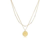 Gliederkette ELLI "Layer Coin Ornament Münze Zirkonia 925 Silber", gold, Halsketten, Damen, 40, ohne Stein, Silber 925 (Sterlingsilber), L: 40, Gliederkette (92340969-0)