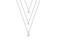 Gliederkette ELLI "Layer Mond Stern 925 Silber, mit Kristallen von Swarovski" Gr. 40, silber, Halsketten, Damen, 40, ohne Stein, Silber 925 (Sterlingsilber), L: 40, Gliederkette (41868028-40)