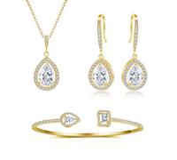 Glintara Braut Schmuckset für Damen, 3 Stück Teardrop Hochzeit Brautschmuck Set - Tropfen Anhänger mit Kette & Haken Ohrhänger & Tennis Armband, Wassertropfen Cubic Zirkonia Schmuck Set für Hochzeit