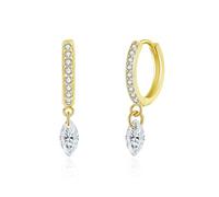 Glintara Creolen Silber 925 mit Anhänger, 925 Sterling Silber Ohrringe Hängend mit Zirkonia Blatt Anhänger, Hypoallergen Hängeohrringe Leichte Huggie Ohrringe, CZ Creolen Hängend für Damen Mädchen