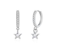 Glintara Creolen Silber 925 mit Anhänger, Ohrringe Silber 925 Hängend mit Stern Zirkonia, Hypoallergen Ohrringe Hängend für Damen Mädchen, Schlicht CZ Hängeohrringe Creolen Ohrhänger mit Geschenkbox