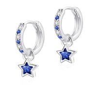 Glintara Ohrringe Silber 925 Hängend, 925 Silber Creolen Stern Anhänger | Klein, Hypoallergen, Funkelnde Cubic Zirkon, Geschenk, Hängeohrringe, Leichte, Schmuck, Geburtstag, für Mädchen Damen, 12mm