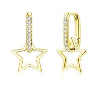 Glintara Ohrringe Silber 925 Hängend für Damen Mädchen, Ovale Creolen Silber 925 mit Stern Anhänger, Hypoallergen Ohrhänger mit Cubic Zirkonia, Mode Creolen Gold Ohringe Hängend, Geschenke für Frauen