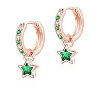 Glintara Ohrringe Silber 925 Hängend, Ohrringe Silber 925 Creolen mit Grün Stern Anhänger, Funkelnde Cubic Zirkonia Hängeohrringe Klein Huggie Ohrhänger, Hypoallergen Creolen für Damen Kinder Mädchen