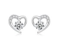 Glintara Ohrstecker Silber 925 Mädchen - 925 Sterling Silber Mädchen Kinder Herz Ohrstecker, Funkelnde Weiß Cubic Zirkonia Ohrringe Stecker Klein 10mm, Hypoallergen Prinzessin Love Schmuck Geschenke