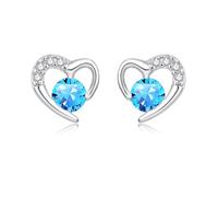 Glintara Ohrstecker Silber 925 Mädchen - Herz Ohrstecker mit Aquamarin Cubic Zirkonia, Love Ohrringe Silber 925 Stecker Klein 10mm, Hypoallergen Ohrringe Stecker Mädchen Kinder Prinzessin Ohrschmuck