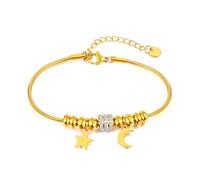 Glintara Schlangenketten Armband für Damen Mädchen, Schlangen Gliederarmband mit Zirkonia Kugeln Stern Mond, Wasserfester Charms Anhänger Armband Gold, Snake Chain Armbänder passt für Pandora Charms
