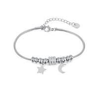 Glintara Schlangenketten Armband für Damen Mädchen, Silber Schlangen Gliederarmband mit Kugeln Stern Mond, Zirkonia Charms Anhänger Armband, Wasserfester Snake Chain Armbänder passt für Pandora Charms