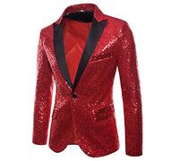 Glitzer Anzug Herren Glitzer Blazer Glitzer Anzug Slim Fit Performance Kostüm Glitzer Outfit Pailletten Sakko Sportlich Festlich Pailletten Anzug Jacket Smoking Rot XL