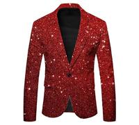 Glitzer Anzug Herren Pailletten Blazer Glitzer Outfit Drucken Smoking Langarm Sakko Glänzende Anzugjacke Festlich Mantel Männer Silvester Outfit Anzugjacken für Disco Party Hochzeit Karneval Kostüm