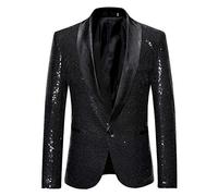 Glitzer Anzug Herren Regular Fit -Pailletten Blazer Langarm Sakko Glänzende Anzugjacket Festlich Mantel Sequins Paillettenanzüge Männer Goldener Anzugjacken für Party Karneval Kostüm