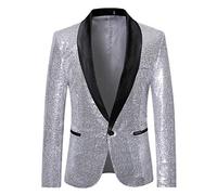 Glitzer Anzug Herren Regular Fit -Pailletten Blazer Langarm Sakko Glänzende Anzugjacket Festlich Mantel Sequins Paillettenanzüge Männer Goldener Anzugjacken für Party Karneval Kostüm