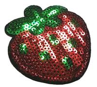 Glitzer Aufnäher Bügelbild Patch Applikation mit Pailletten Erdbeere 6,5 x 6 cm