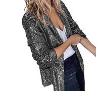 Glitzer Blazer Damen Große Größen - Pailletten Blazer Damen Curvy - Party Longblazer Elegant Glänzend Sakko Modern Festlicher Jacke Festliche Bolero Leicht Festlich Long Blazer Für Abendkleid Lang