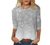 Glitzer Bluse Damen, Glitzer Oberteile Damen: Pailletten Shirt Glitter Top Elegant Damenshirt 3/4 Arm Festlich Glitzeroberteil Blusenshirt Party Festliche Blusen Glamour Weihnachtsbluse