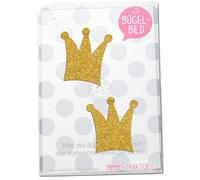 GLITZER Bügelbild 2 Kronen 5 cm Aufbügler Applikationen Bügelsticker für Stoffe Textilien Kinder zum Aufbügeln Flicken, Farbe:Glitzer gold