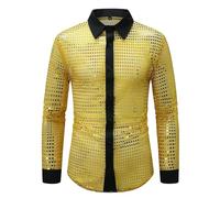 Glitzer Hemd Herren, Pailletten Hemd Herren: Glitzer Outfit Glitzerhemd Herrenhemden Langarm Silvester Shirt Festliches Langarmhemd Party Disco Outfit Slim Fit Ausgefallene Hemden Freizeithemd