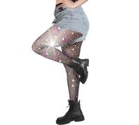 Glitzer Hose Damen, Glitzer Strumpfhosen Damen, Strumpfhose Silber Mit Sternen Netz Leggings Funkeln Strass Netzstrumpfhose Hoher Taille Netzleggings Sexy Glitzerstrumpfhose Elastisch Fishnet Tights