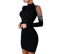 Glitzer Kleid Damen Langarm,Bodycon Kleid Damen Abendkleid,Winterkleid Damen Elegant Cut Out Bleistiftkleid Mini Kleider Sexy Kurz Rollkragen Minikleid Frauen Partykleid Abendkleider für Hochzeit