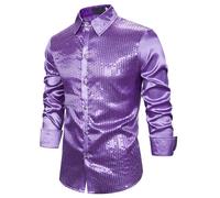 Glitzer Oberteil Herren, Pailletten Hemd Herren: Glitzer Outfit Glitzerhemd Herrenhemden Langarm Ausgefallene Hemden Slim Fit Disco Outfit Festliches Silvester Shirt 70er Jahre Langarmhemd Faschingsko