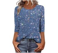 Glitzer Oberteile Damen,3/4 Ärmel Pailletten Shirt Glitter Top Knöpfen Damenshirt Festlich Glitzeroberteil Blusenshirt Party Festliche Blusen Glamour Tunika für Fasching Karneval Party