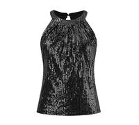 Glitzer Oberteile Damen Ärmellose, Pailletten Tank Top Damen Sexy,Neckholder Bluse Damen Schulterfreies Camisole Tops T Shirt Cocktail Festliche Party Obertei Tanktops & Träger-Tops für Frauen