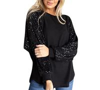 Glitzer Oberteile Damen Elegant - Langarmshirt Damen Rundhals, Pullover Langarm Raglan Ärmel Bluse Locker Lässig Tunika Top Party Oberteil Pailettenshirt Sweatshirt Blusen & Tuniken für Damen