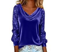 Glitzer Oberteile Damen Glitzer Oberteile Pailletten Oberteil Elegant Samt Glitzernd Shirt Auffällig Glitzeroberteil Funkelnd Fasching Bluse Party Samtshirt Langarm Festliche Festliche Bluse