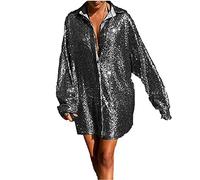 Glitzer Oberteile Damen Hemd - Pailletten Bluse Damen Longbluse T Shirt Langarm Glänzende Hemdbluse Blusenshirt Lockere Longshirt Tunika Top Festliche Party Oberteil Blusen & Tuniken für Frauen
