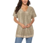 Glitzer Oberteile Damen, Pailletten Oberteil Damen Glitzer Langarm V-Ausschnitt Tshirt Tops Elegant Mode Langarmshirt T Shirt Casual Festliche Bluse Frauen Cocktail Sparkle Party Top