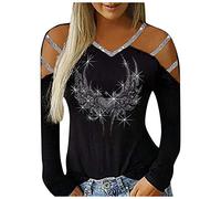 Glitzer Oberteile Damen,Pailletten Oberteil Damen T Shirt mit Schultergurt Schulterfreies Cutout Langarm Bluse Elegant Langarmshirt Oversize Schicke Festliche Blusen für Frauen Party Pullover Tops