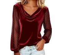 Glitzer Oberteile Damen Pailletten Oberteil Elegant Samt Glitzernd Shirt Auffällig Glitzeroberteil Funkelnd Fasching Bluse Party Samtshirt Langarm Festliche Samtbluse