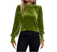 Glitzer Oberteile Damen,Samt Shirt Langarm Festliche Outfit Elegante Longshirt Rundhals Bluse Bequeme Tunika Große Größen Damen-Oberteile Lässige Samtshirt Stretch Longsleeve Casual Samtbluse