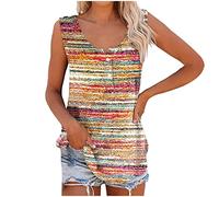 Glitzer Oberteile Damen Shirt Mit Gummizug Am Saum Damen Sweatshirt Damen Elegant Drucken V-Ausschnitt ÄRmelloses Racerback Tanktop Mit Knopfleiste Uv Shirt Damen (2-Orange, 5XL)