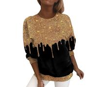 Glitzer Oberteile Silber Damen - Oversize Shirt Pailletten Hemd Festliche Top 3D Bedruckte Outfit Langarm Tunika Frühling Sommer Sweatshirt Elegant Top Pullover Rundhals Tshirts Longtops