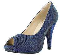 Glitzer Peeptoe Damen Schuhe - Blau Gr. 41