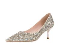 Glitzer Pumps Damen High Heels Sexy Kitten Heel Pointed Toe Schuh 6cm Lässig Büroschuhe Dress Schuhe (golden,41)