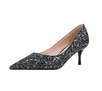 Glitzer Pumps Damen High Heels Sexy Kitten Heel Pointed Toe Schuh 6cm Lässig Büroschuhe Dress Schuhe (schwarz,38)