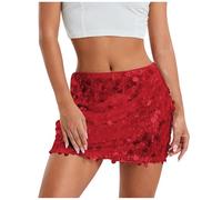 Glitzer Rock Damen Kurz Pailettenrock für Damen Schwarz Glitzerrock Mini Skirt Bodycon Minirock Hüftrock Bleistiftrock Karneval Party Rave Outfit Pailletten Rock Midi mit Elastische Taille