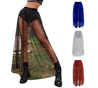 Glitzer Rock Damen Sexy 2 in 1 Sommer Transparent Mesh Rock Shorts High Waist Maxirock Glitzer Sterne Streetwear Clubwear Festival Outfit Bikini Cover Up Strandkleider Festival Rock