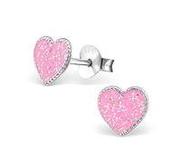 Glitzer Rosa Herz Ohrstecker 925 Echt Silber Ohrringe Mädchen Kinder