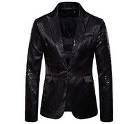 Glitzer Sakko Herren, Glitzer Anzug Herren, Pailletten Blazer Silvester Outfit Weihnachtssakko Jacket Weihnachtsanzug Faschingskostüme Männer Rot Party 4XL Schwarz Gold Silber Regular Bunt Fit Silber