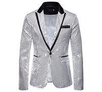 Glitzer Sakko Herren, Glitzer Anzug Herren, Pailletten Blazer Silvester Outfit Weihnachtssakko Jacket Weihnachtsanzug Faschingskostüme Männer Rot Party 4XL Schwarz Gold Silber Regular Bunt Fit Silber