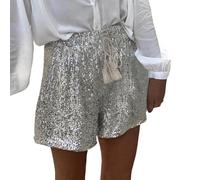 Glitzer Shorts Damen High Waist Pailletten Hose Damen Kurz Sexy Shorts Damen Sommer Baggy Weite Bein Kurze Hosen Gummizug Kordelzug Casual Party Abend Clubwear Damenshorts Hotpants