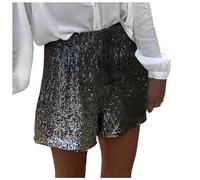 Glitzer Shorts Damen High Waist, Pailletten Hose Damen Kurz,Sexy Shorts Damen Sommer Baggy Weites Bein Kurze Hosen Gummizug Kordelzug Lässig Party Abend Clubwear Damenshorts Hotpants für Frauen