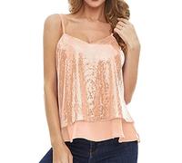 Glitzer Top Damen Party, V-Ausschnitt Pailletten Top Einfarbig Westen Design mit Glitzersteinchen für Abendmode Partyoutfit (Gold S)