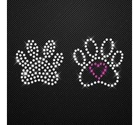 Glitzerdeals Bügelbilder Karneval kleine Pfoten mit Herz pink Hundepfote Aufbügler für Textilien Pfötchen Bügelbild Pfote Strass auf Transferfolie mit Anleitung Hot-fix iron-on-transfer